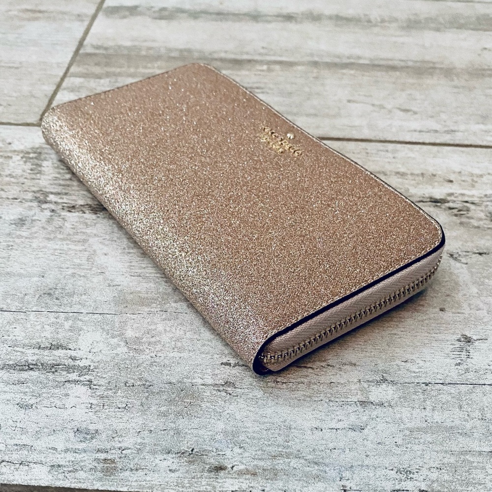 Kate Spade ROSE GOLD GLITTER large continental wallet with gift box